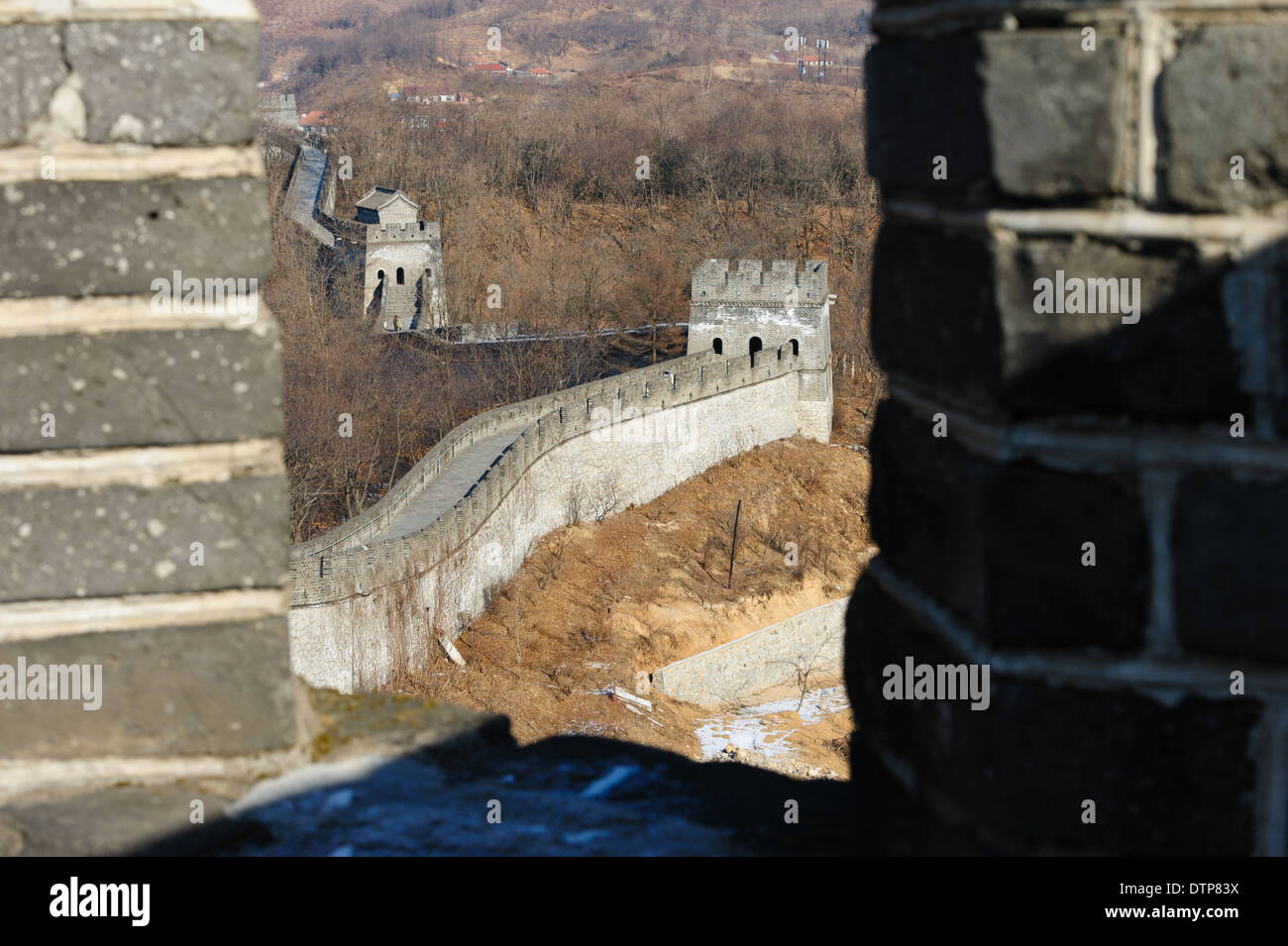 Hushan (Tiger) Montagna Grande Muro. Il capolinea orientale della Grande Muraglia durante la dinastia Ming. Provincia di Liaoning., Cina Foto Stock