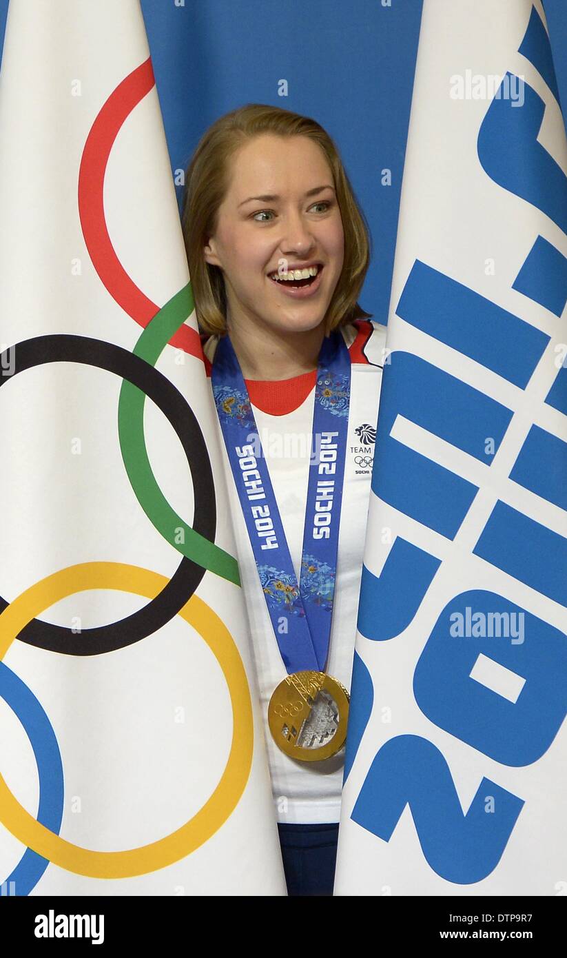 Sochi, Russia. Il 22 febbraio 2014. Lizzy Yarnold (GBR, lo scheletro) viene annunciato come il TeamGB portabandiera per la cerimonia di chiusura - Dostoevskij Hall - MPC - Sochi - Russia - 22/02/2014 Credit: Sport In immagini/Alamy Live News Foto Stock