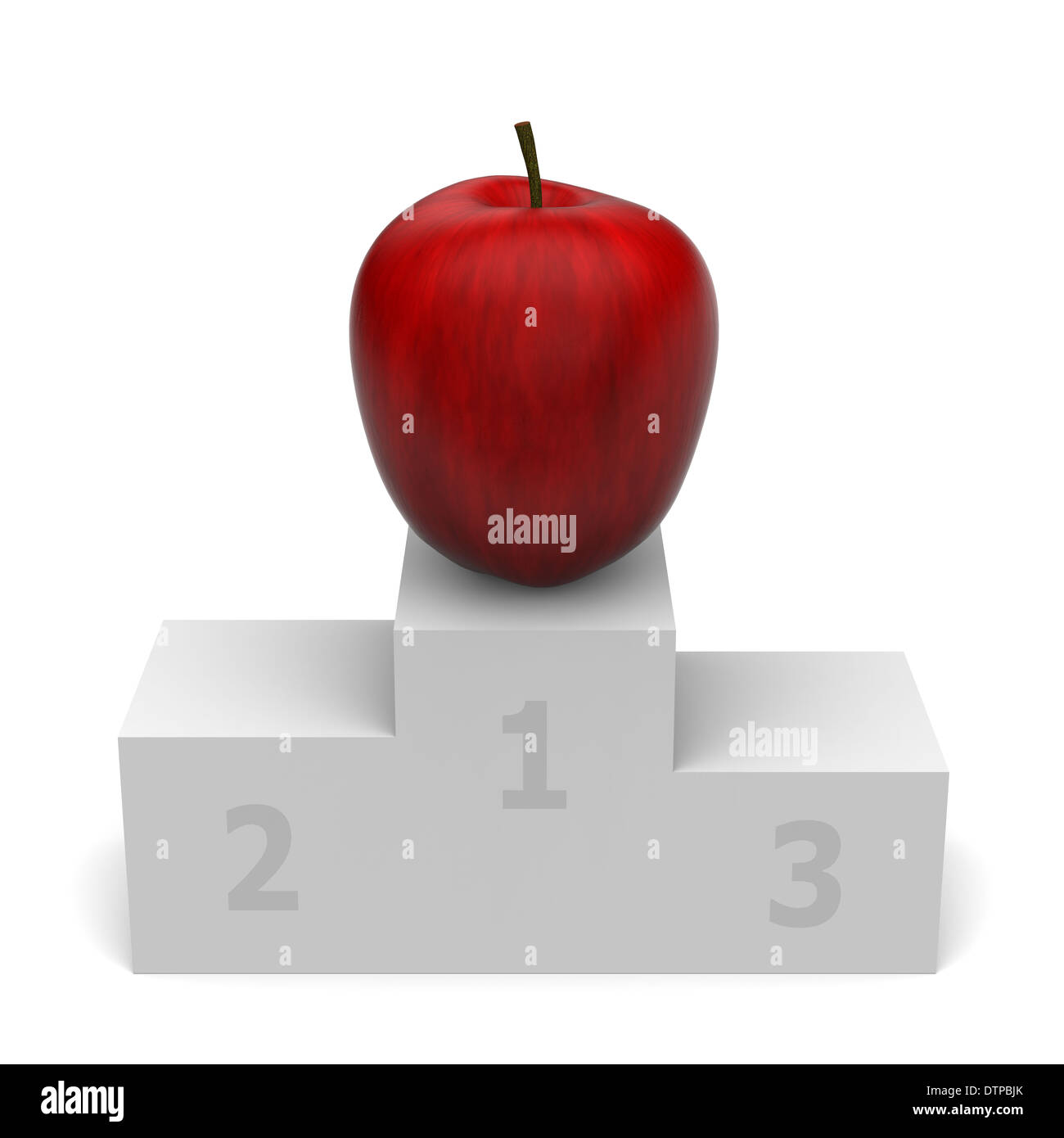 Modello 3D di apple vincitore in piedi su un podio senza concorrenti Foto Stock