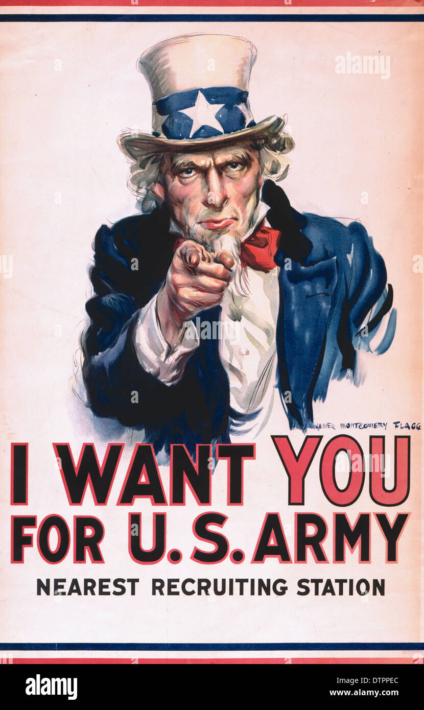 Vintage 'Voglio Te Per la US Army lo zio Sam poster di reclutamento Foto Stock
