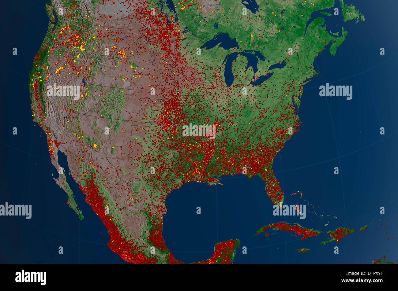 Mappa degli Stati Uniti continentali che mostra gli incendi del 2012 Foto Stock