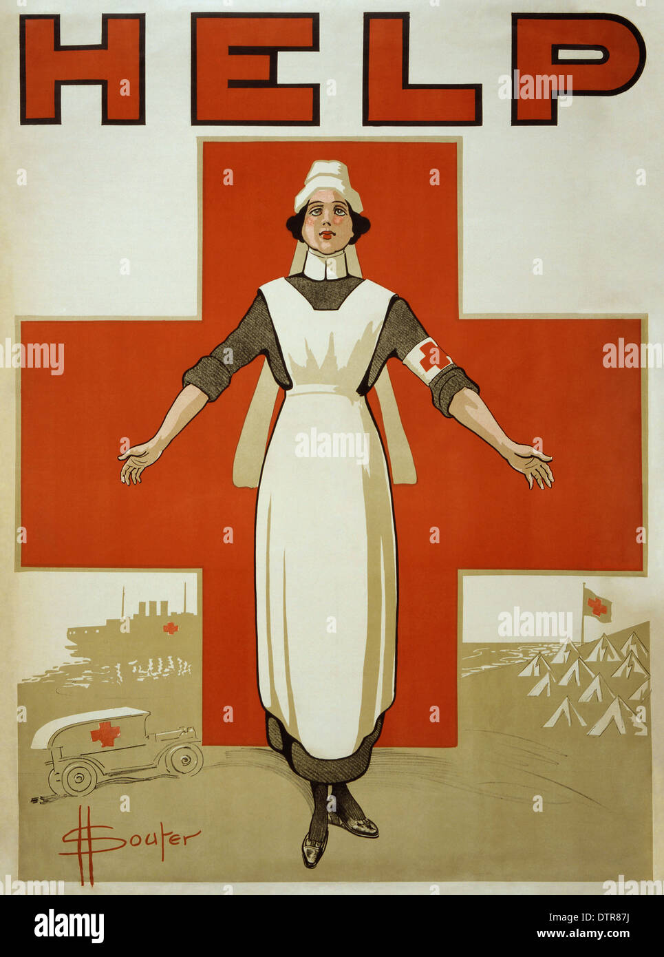 Una croce rossa americana poster di propaganda per promuovere il sostegno per la Croce Rossa durante il WW2 Foto Stock