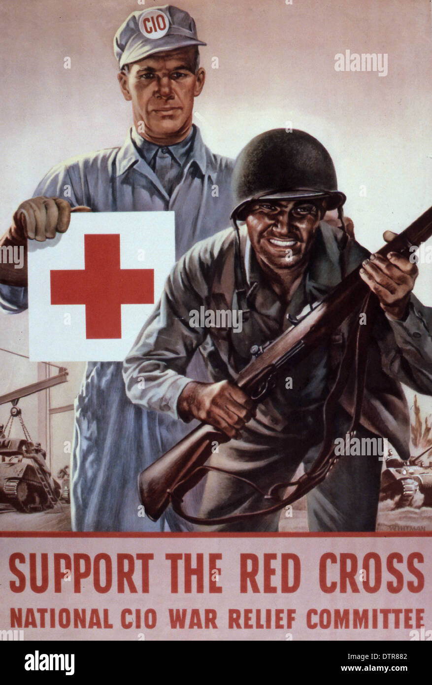 Una croce rossa americana poster di propaganda per promuovere il sostegno per la Croce Rossa durante il WW2 Foto Stock