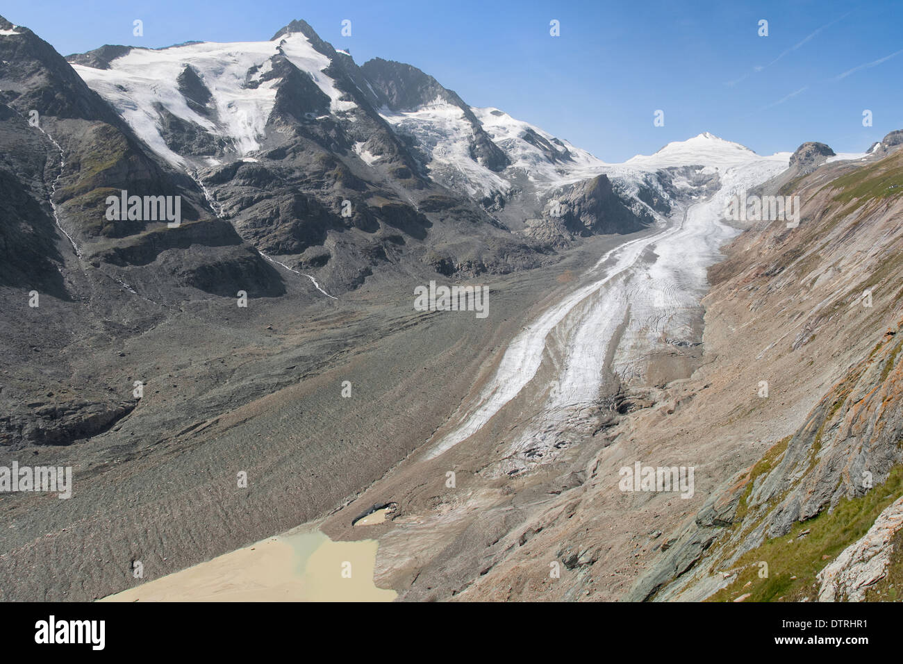 Großglockner e il ghiacciaio Pasterze in Hohe Tauern mountain range in Carinzia, Austria. Foto Stock
