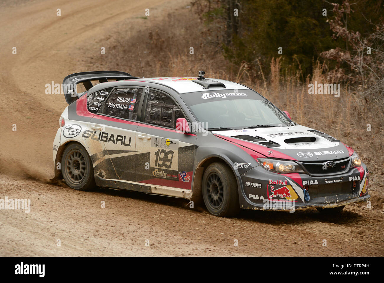 Salem, Missouri, Stati Uniti d'America. Il 22 febbraio 2014. Travis Pastrana racing nel Rally America, Salem Missouri 22 201 Credito: Carlos Pemium di immagini / Alamy Live News Foto Stock