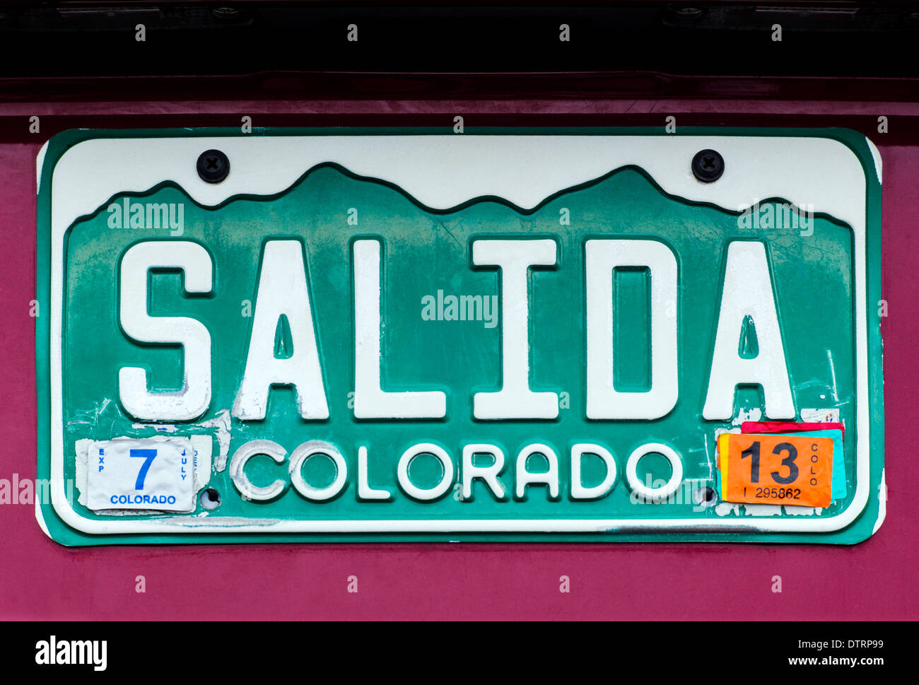 Colorado State automobile piastra licenza legge 'Salida' in Salida, Colorado, STATI UNITI D'AMERICA Foto Stock