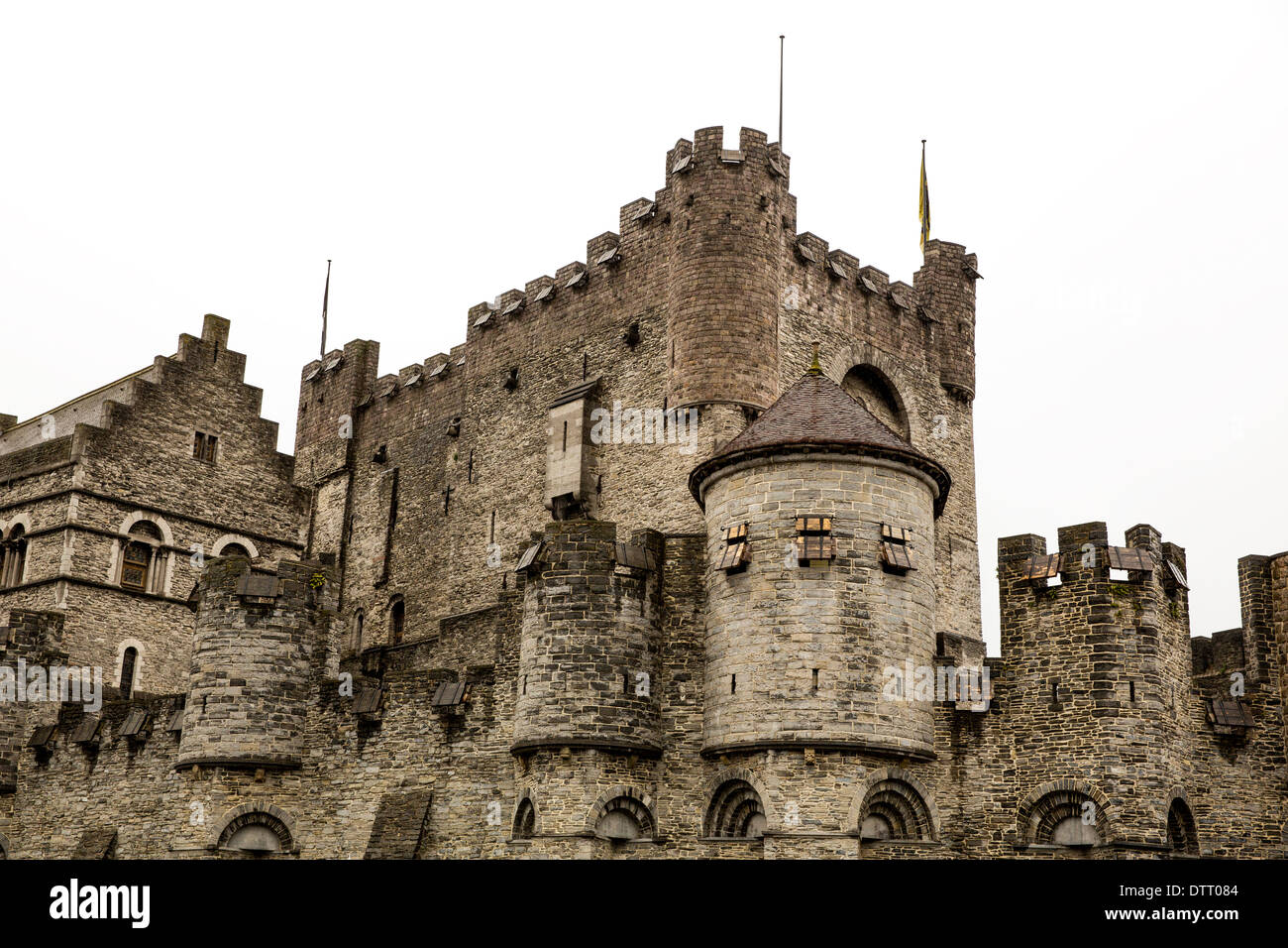Gravensteen - i conteggi delle Fiandre castello in pietra di Gand in Belgio. Foto Stock