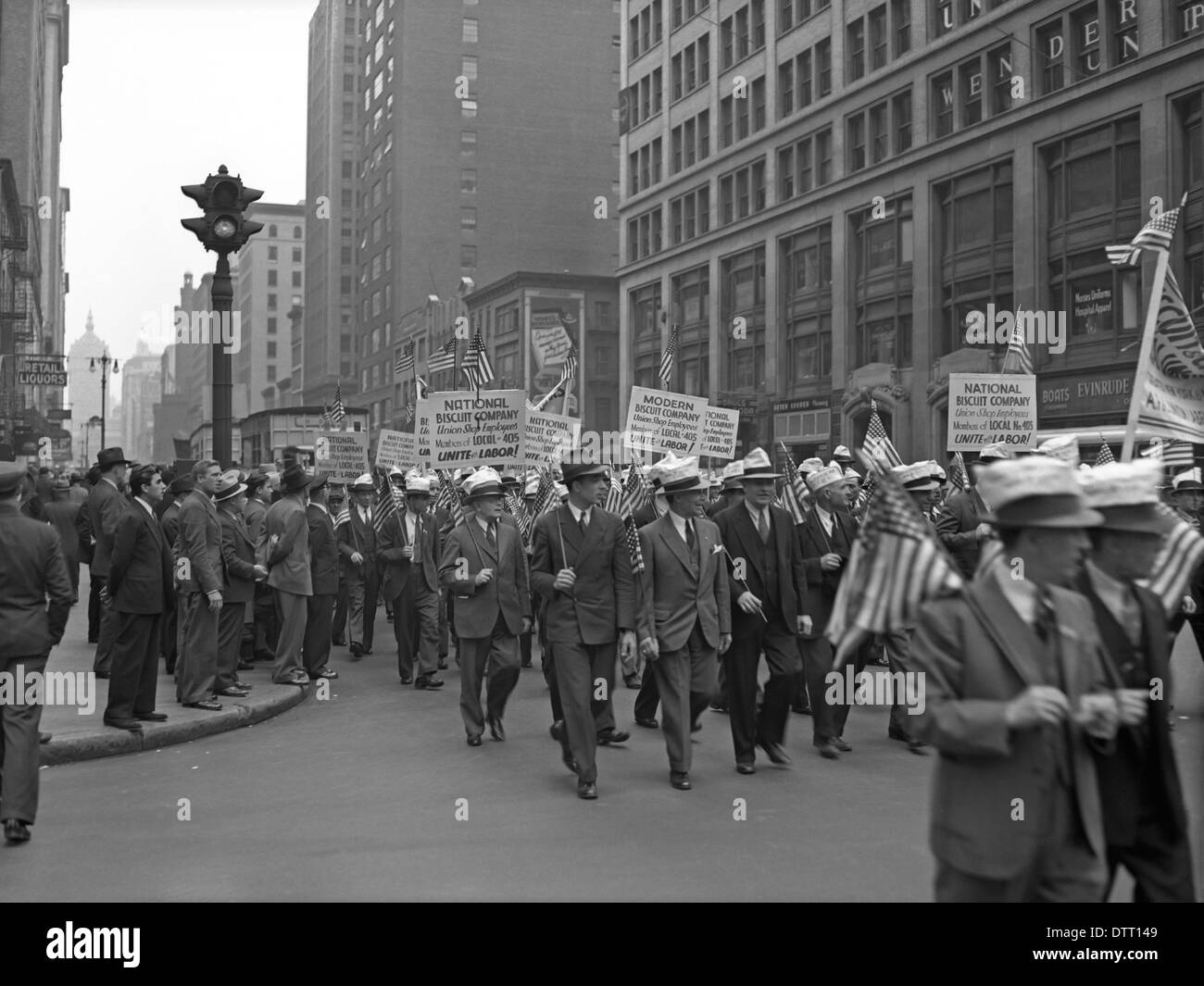 La giornata del lavoro dimostranti dalla torta bakers unione, Park Avenue South, New York, Stati Uniti d'America, lunedì 5 settembre 1938 Foto Stock