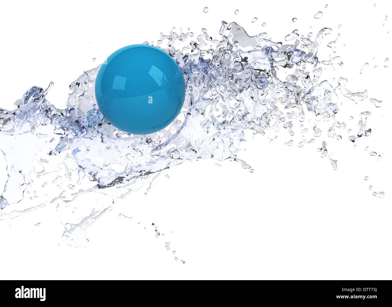 Luminose sfera blu in acqua splash Foto Stock