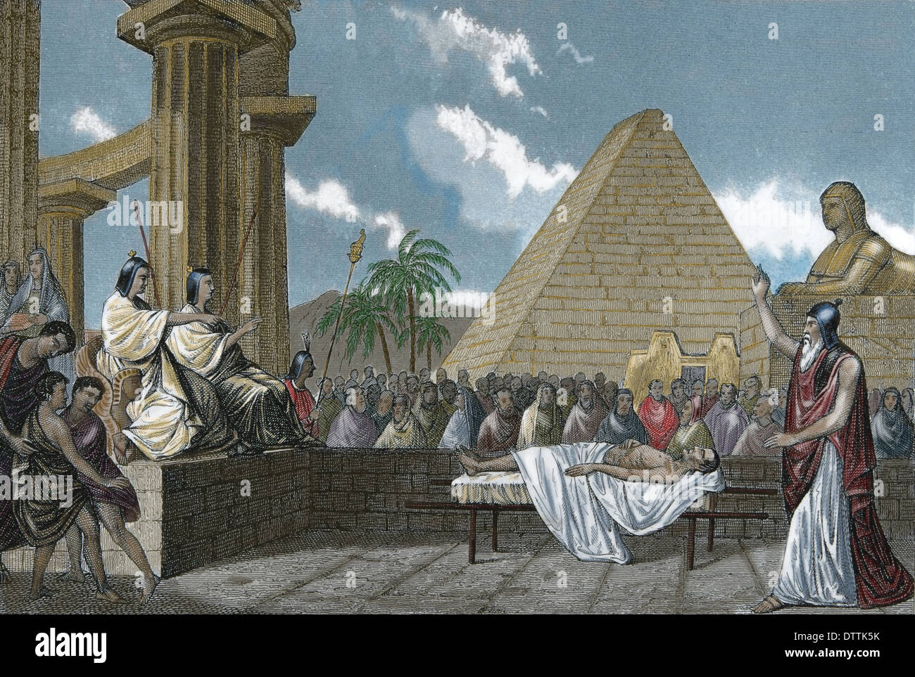 Dai tempi antichi. Egitto. Corte dei morti. Incisione. (Dopo colorazione). Foto Stock