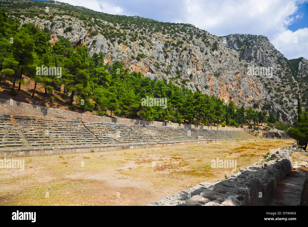 Rovine di stadium in Delphi, Grecia Foto Stock