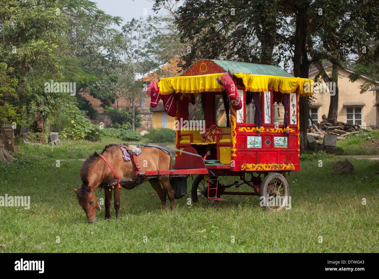 Cavallo e carrello la città imperiale Hue Foto Stock