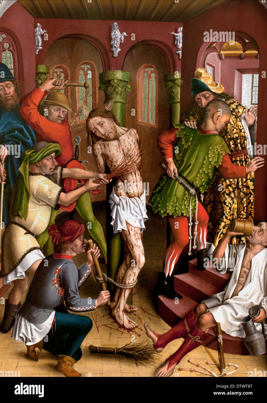 Die Geißelung Christi / La Flagellazione di Cristo 1450 Maestro di Karlsruhe / Meister der Karlsruher passione il tedesco in Germania Foto Stock