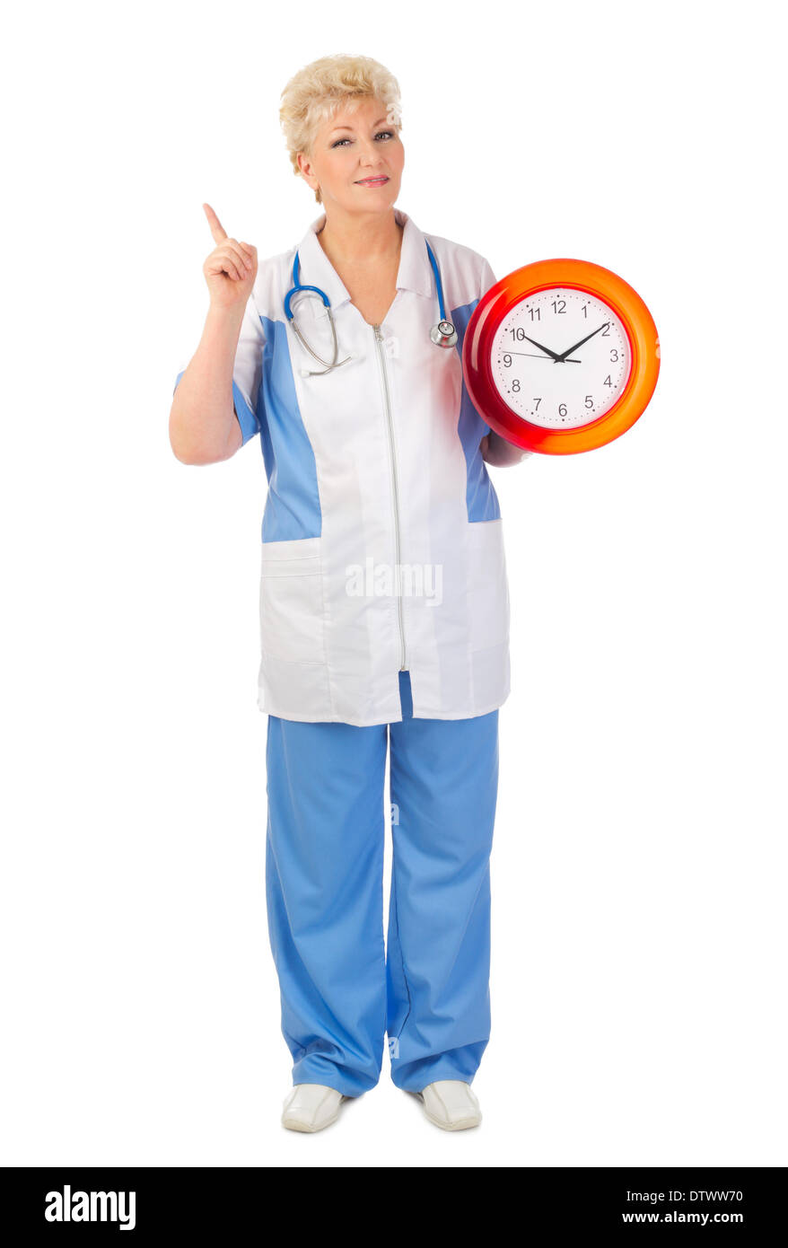 Medico maturo con orologio isolato Foto Stock