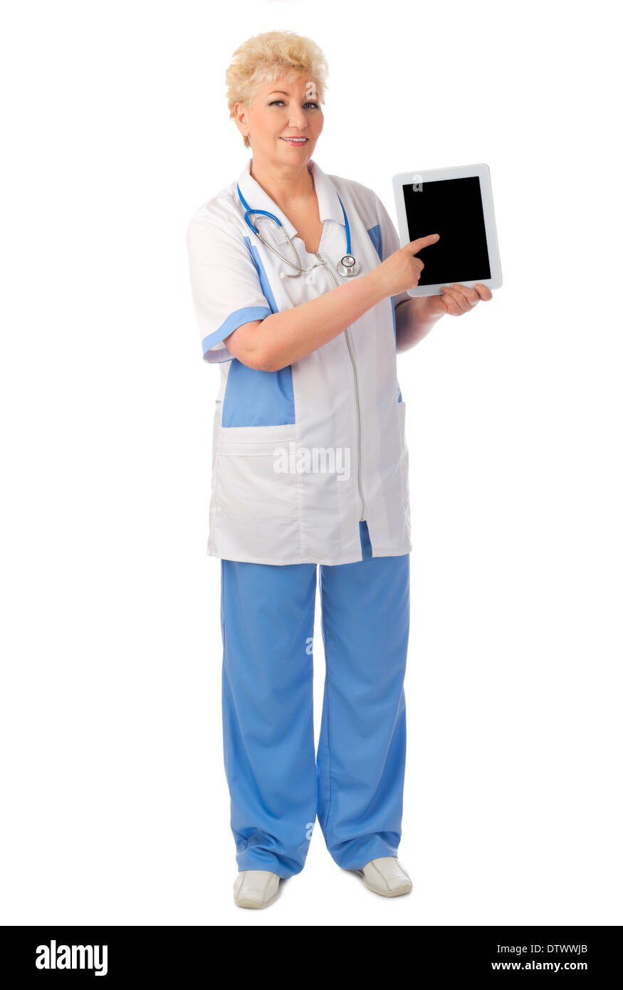 Coppia medico con tablet PC isolato Foto Stock