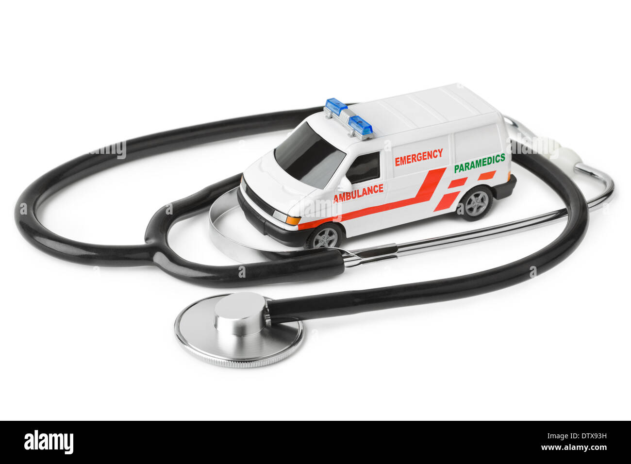 Lo stetoscopio e toy ambulanza Foto Stock