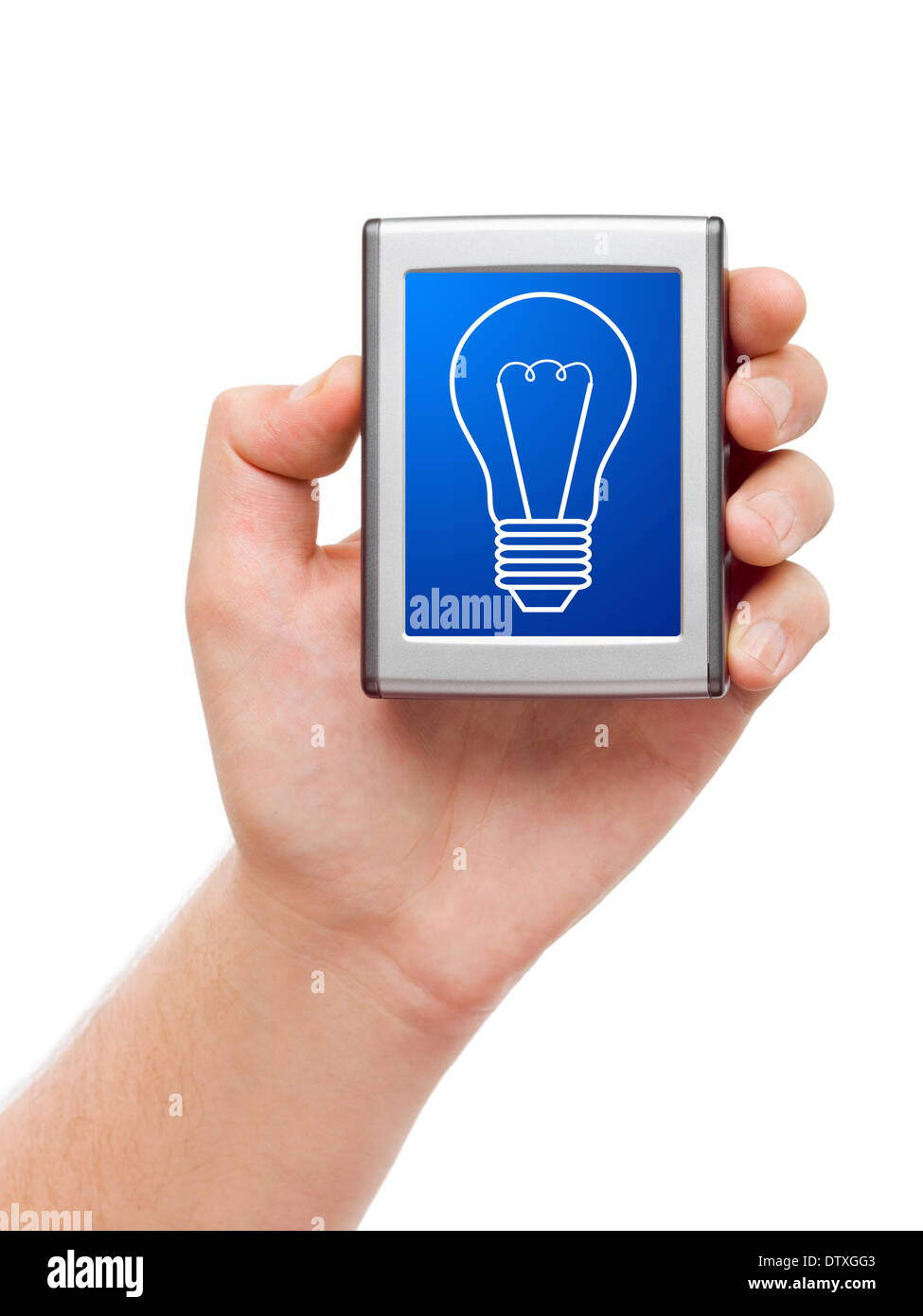 Mano con schermo e lampada Foto Stock