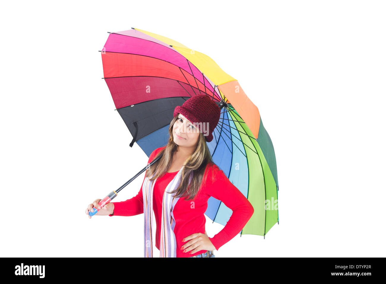 Indian college ragazza con ombrello Foto Stock