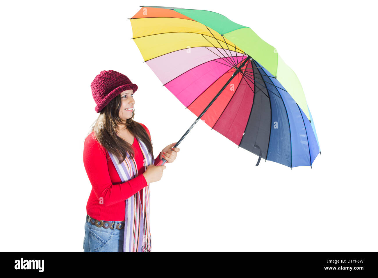 Indian college ragazza con ombrello Foto Stock