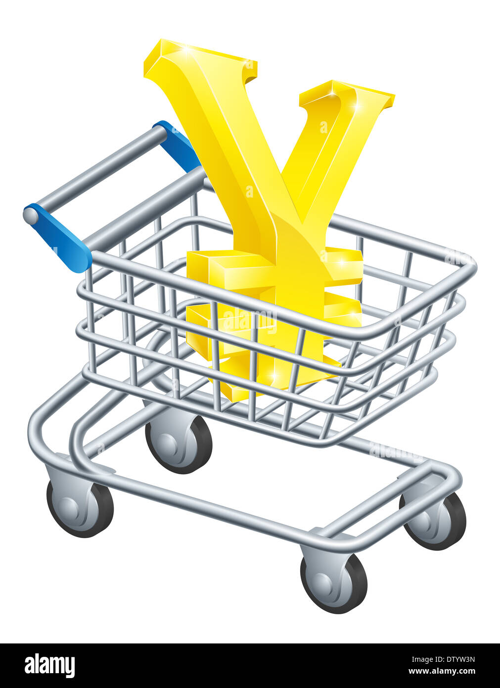 Yen cambio carrello concetto di Yen firmare in un supermercato carrello o carrello Foto Stock