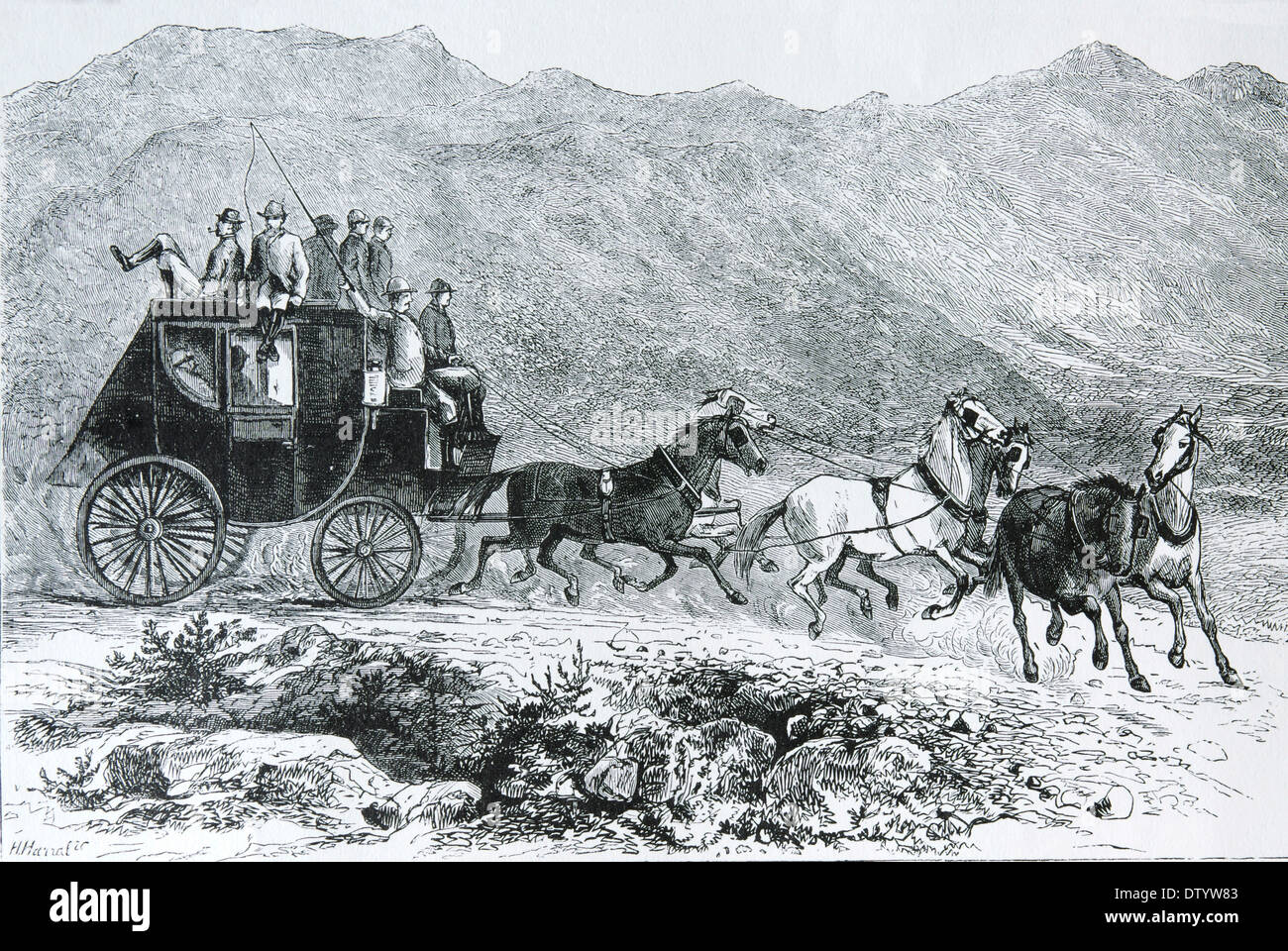 In Inghilterra. Il viaggio. Stagecoach. Mail Coach. Incisione. Xix secolo Foto Stock