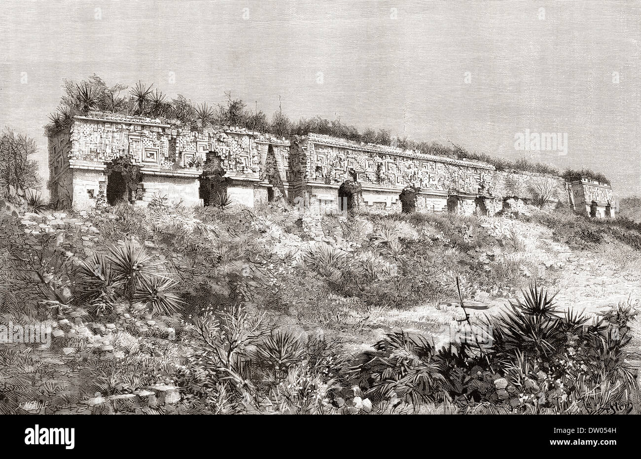 Il Palazzo del Governatore, Uxmal, Messico nel XIX secolo prima che il suo restauro. Da América Pintoresca, pubblicato nel 1884. Foto Stock
