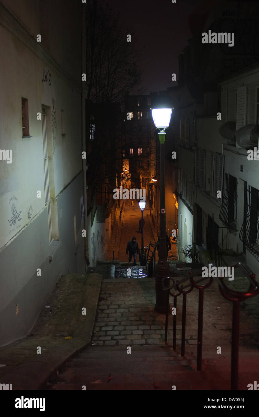 Passi, Montmartre, Parigi di notte, Francia Foto Stock