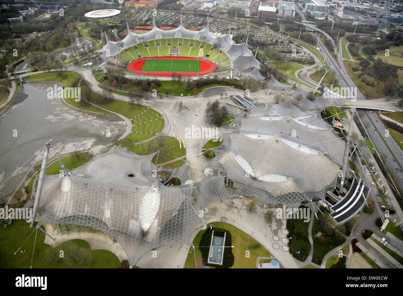 Olympiapark, Monaco di Baviera, sito del 1972 giochi olimpici estivi, Germania. Foto Stock