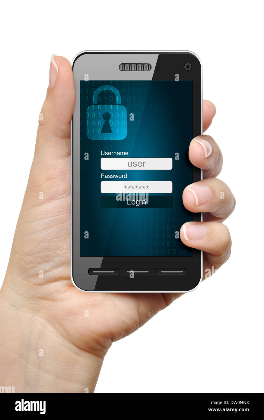 Telefono cellulare in mano femmina protetti con password Foto Stock