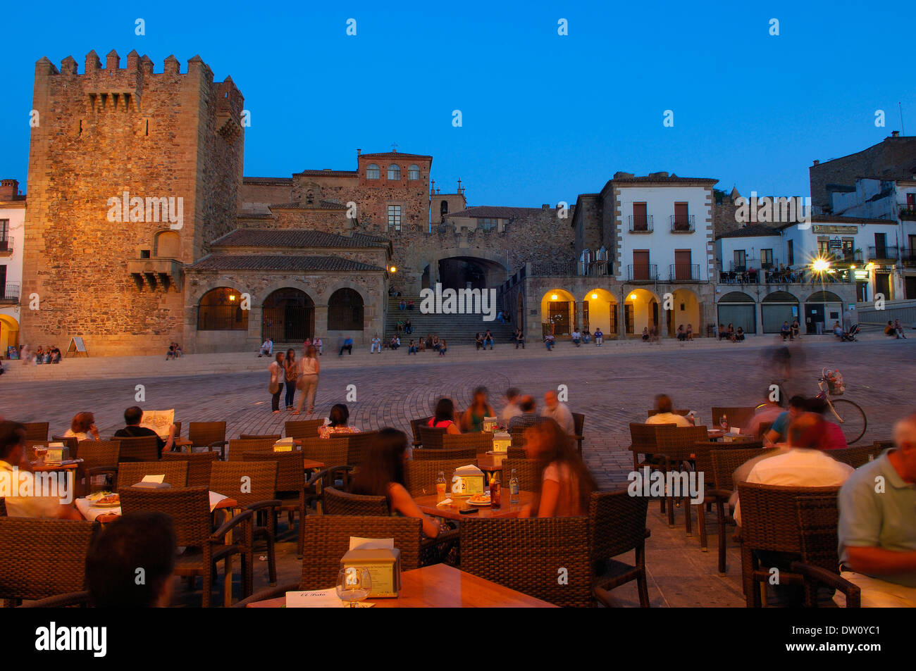 Caceres, la piazza principale, la Città Vecchia, Plaza Mayor, il sito patrimonio mondiale dell'UNESCO, Estremadura, Spagna Foto Stock