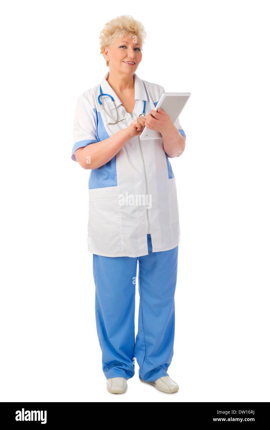 Coppia medico con tablet PC isolato Foto Stock