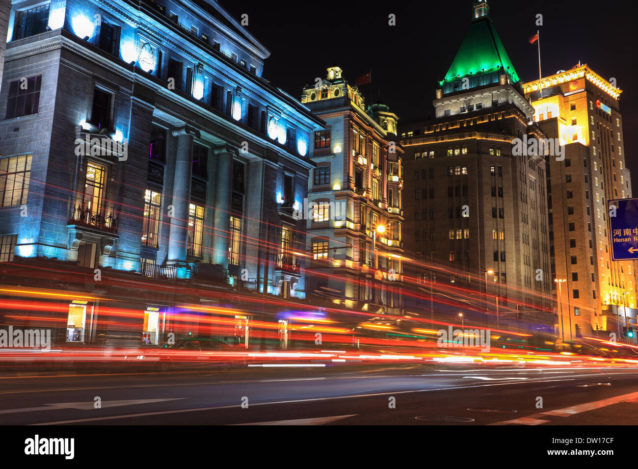 Shanghai bund di notte Foto Stock