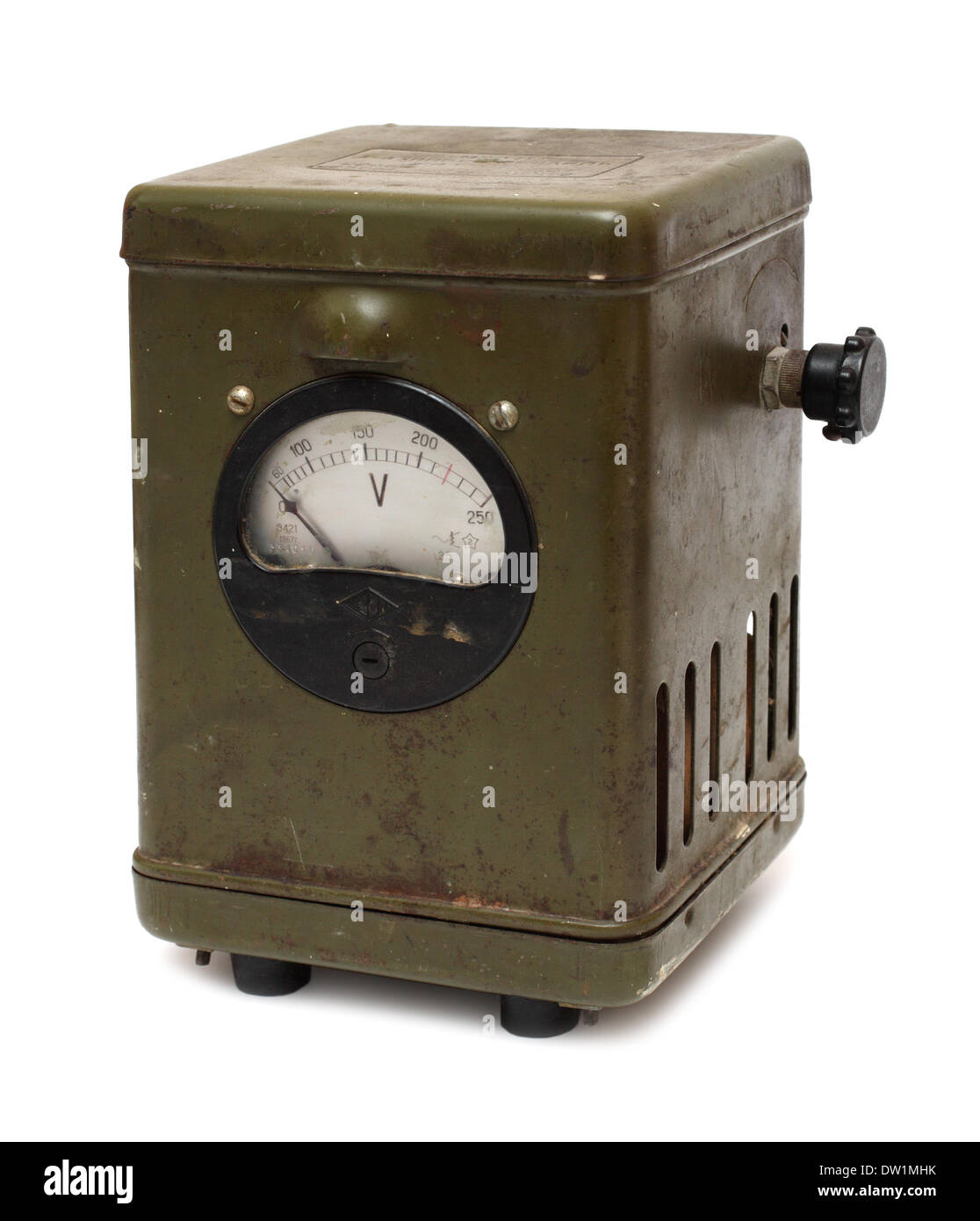 Il vecchio obsoleto voltmetro elettrico dispositivo Foto Stock