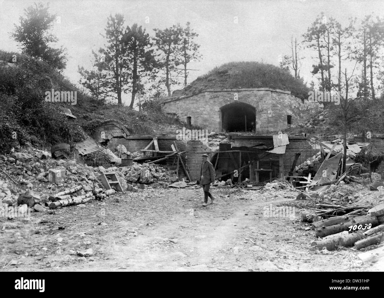 Il Fort de Conde distrutto al fronte occidentale durante la prima guerra mondiale vicino Soissons, Francia, 1918. Fotoarchiv für Zeitgeschichte - SENZA FILI Foto Stock