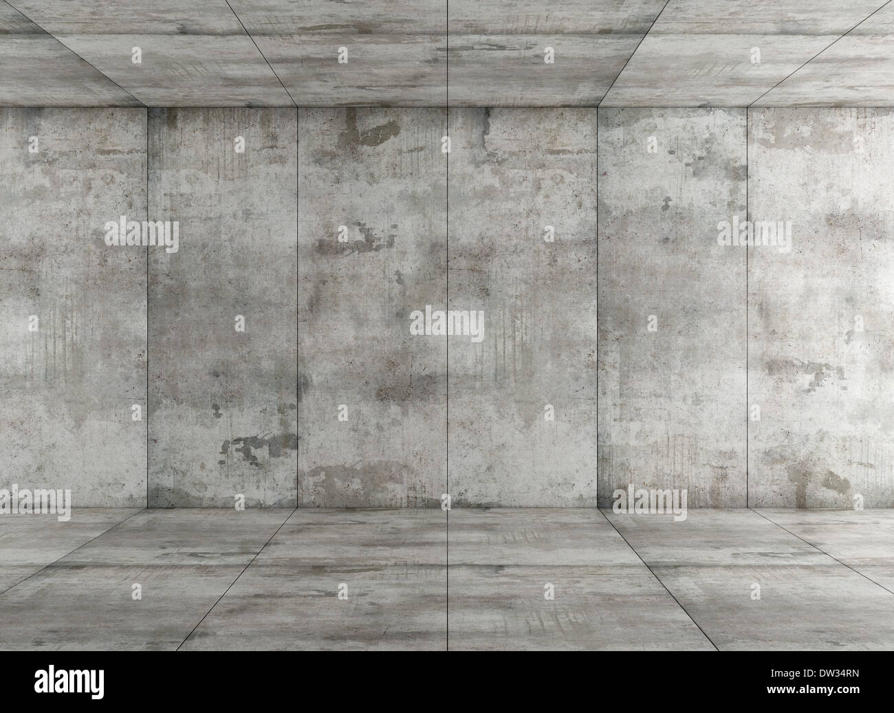 Stanza vuota con pannelli in calcestruzzo - il rendering Foto Stock