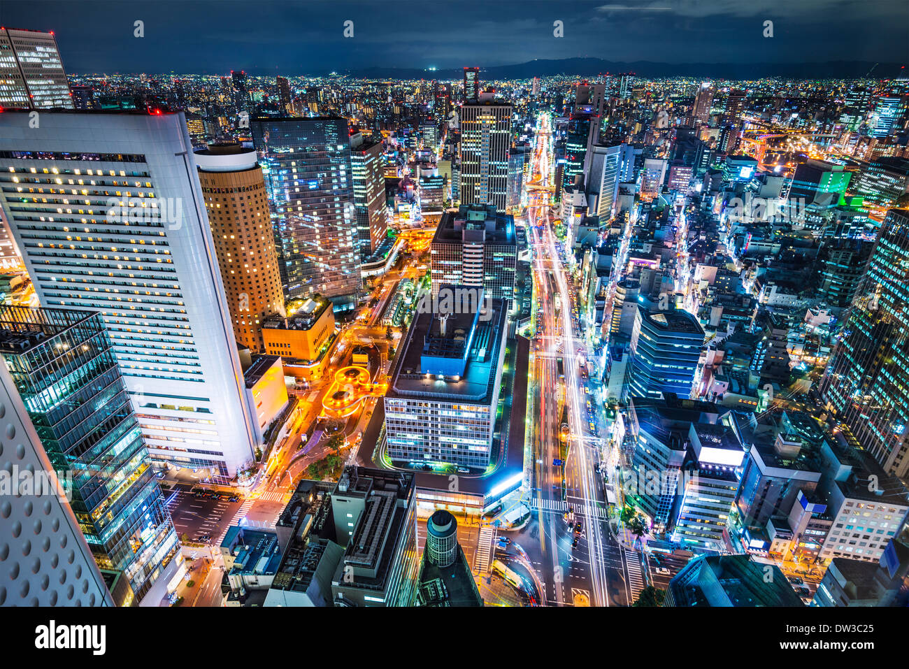 Osaka in Giappone cityscape antenna Foto Stock
