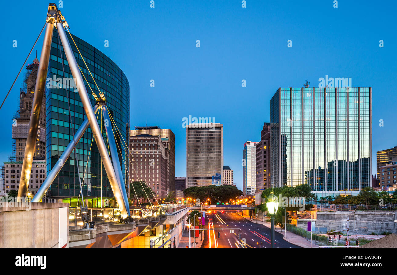 Hartford, Connecticut, Stati Uniti d'America downtown cityscape all'alba. Foto Stock