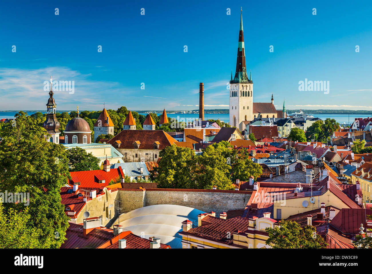 Tallinn, Estonia città vecchia vista dalla collina di Toompea. Foto Stock