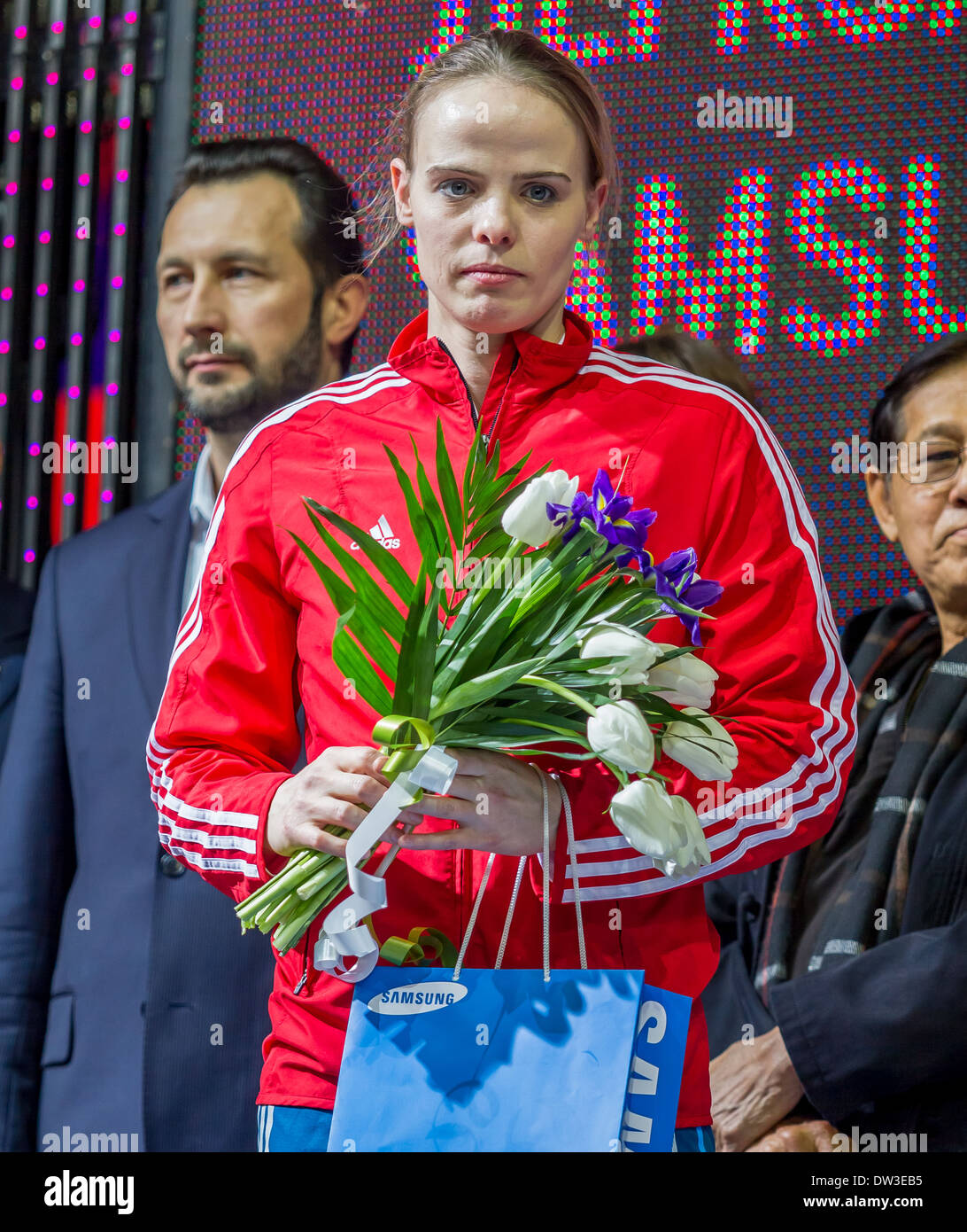 Silke Spiegelburg è un polo tedesco vaulter. In Pole Vault stelle incontro a Donetsk, Ucraina, 2014. Foto Stock