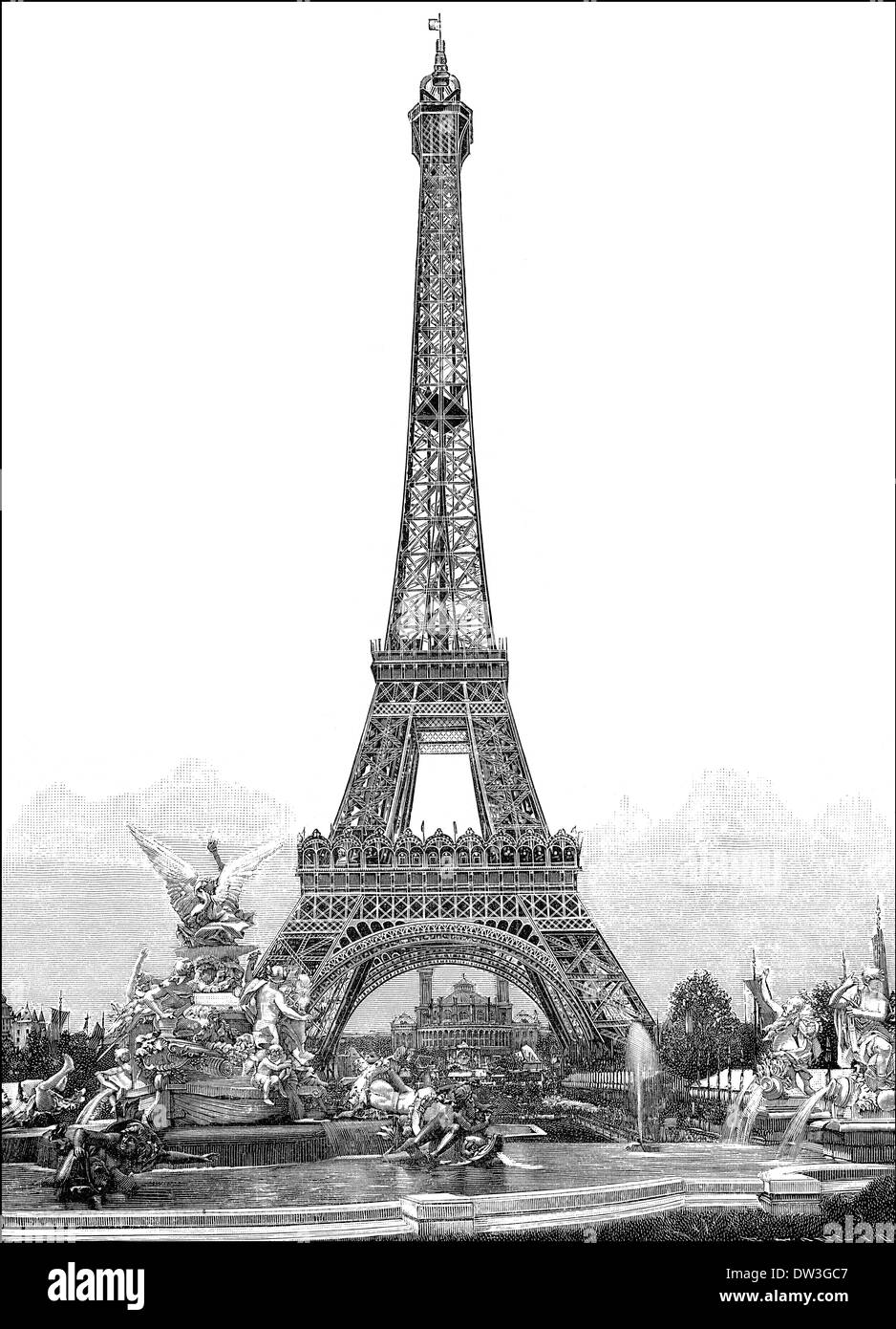 La Torre Eiffel, Exposition Universelle, 1889, Parigi, Francia Foto Stock