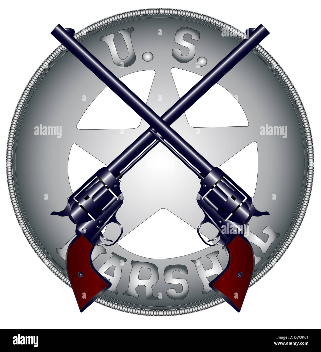 Due canna lunga sei cannoni sulla parte superiore di un US Marshal badge Foto Stock