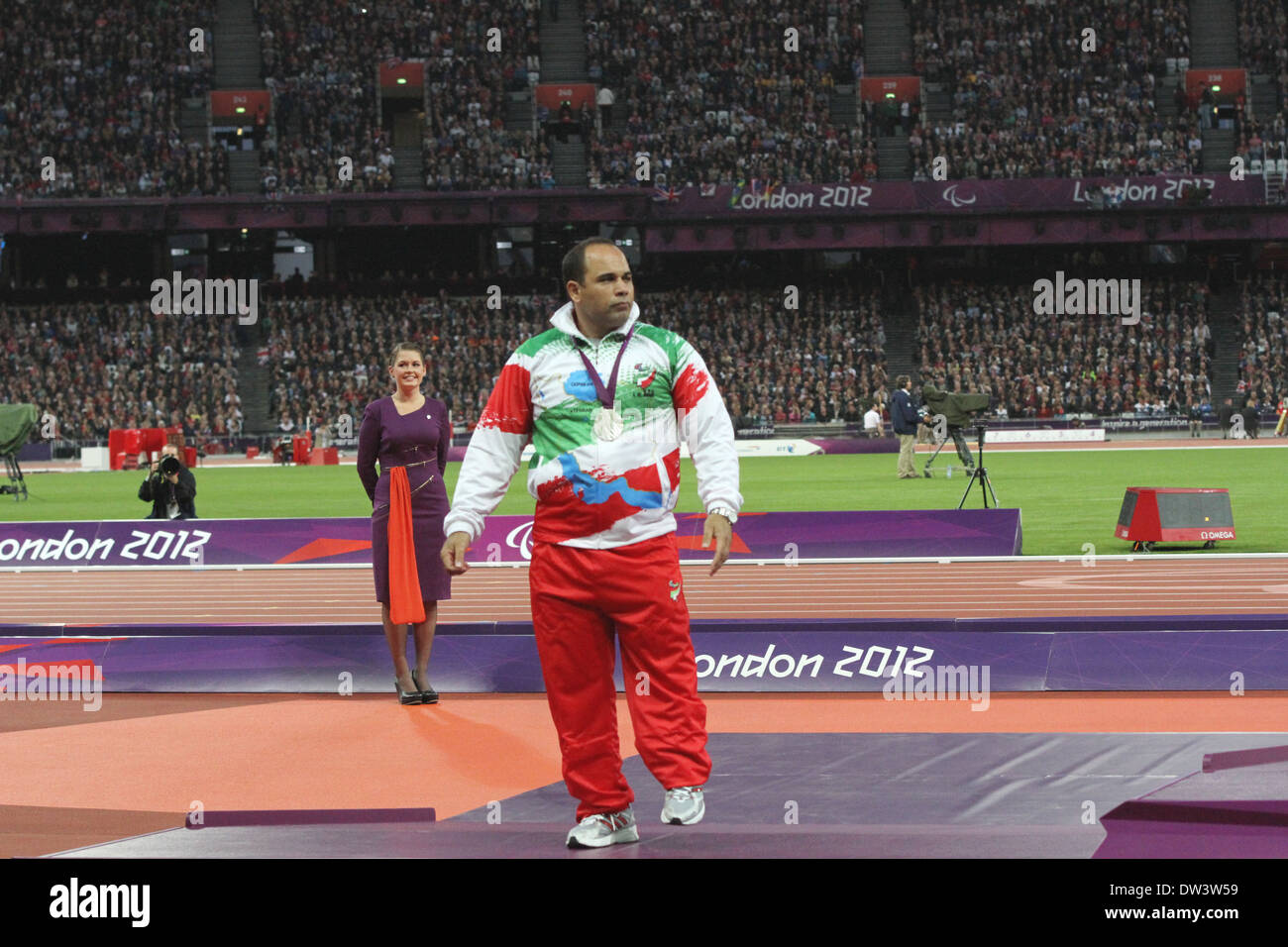 Mehrdad KARAM ZADEH (Iran) 2° in Uomini Lancio del disco - F42 al London 2012 Giochi paralimpici Foto Stock