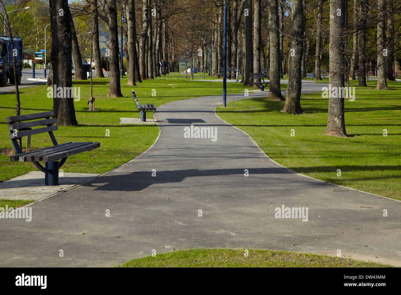 Percorso attraverso il parco cittadino a Hanmer Springs, North Canterbury, Isola del Sud, Nuova Zelanda Foto Stock