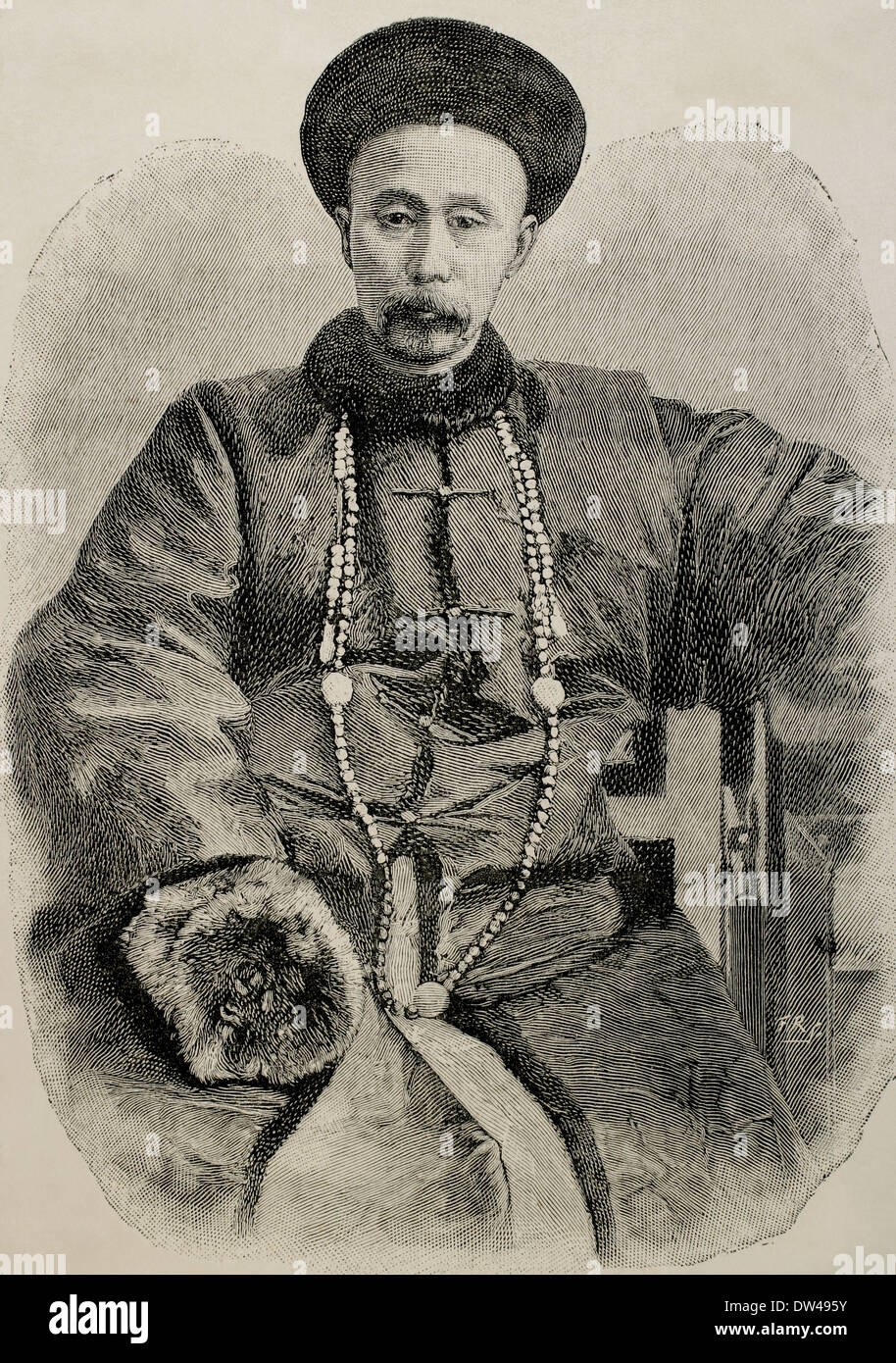 Li Hongzhang o Li Hung Chang (1823-1901). Politico generale e diplomatico del tardo impero Qing. Incisione. Foto Stock