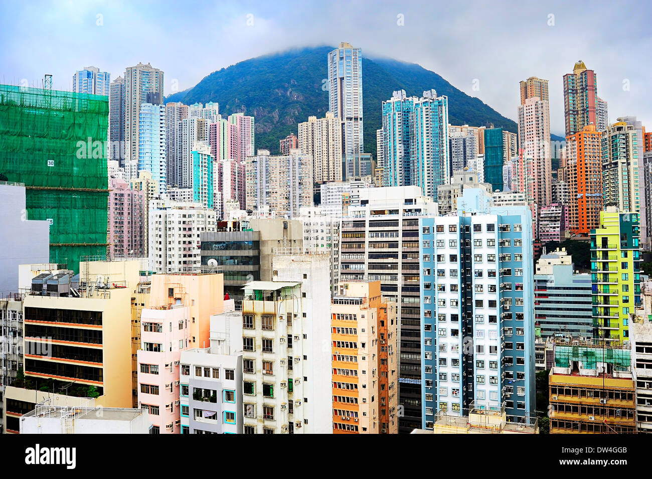 Grattacieli di Hong Kong. HK è una delle città più densamente popolate del mondo Foto Stock