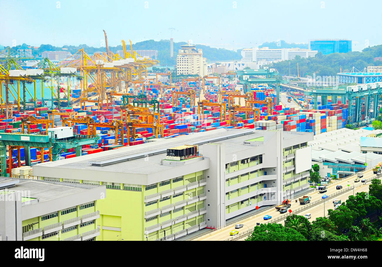 Panoramica cima vista sul porto di Singapore Foto Stock
