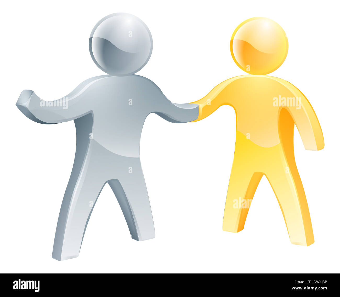 Il concetto di partenariato, un oro e argento uomo agitando mani insieme Foto Stock