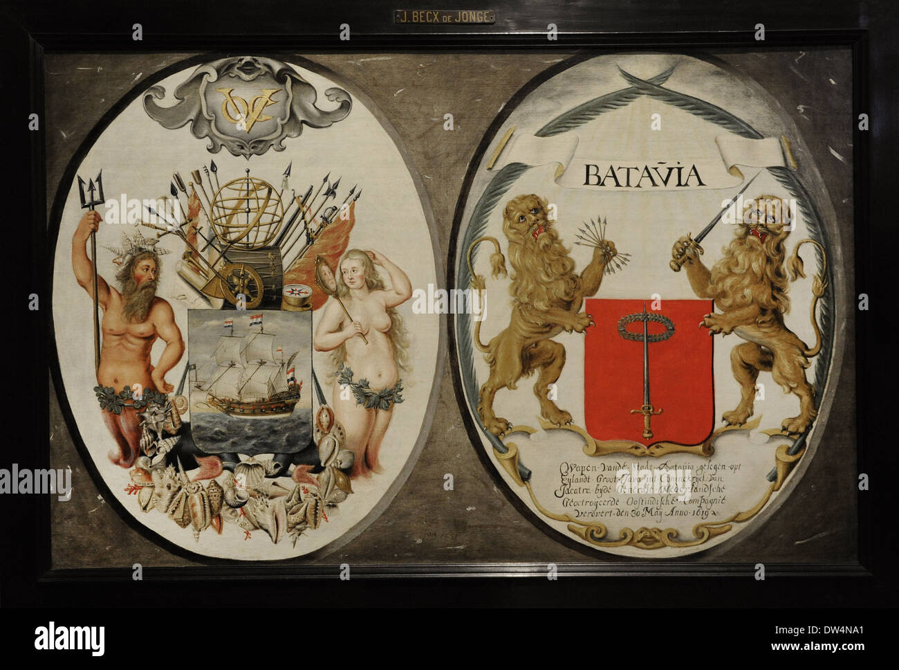 Jeronimus Becx (attivo c. 1649-1658). Artista olandese. I bracci della Dutch East India Company e della città di Batavia, 1651. Foto Stock