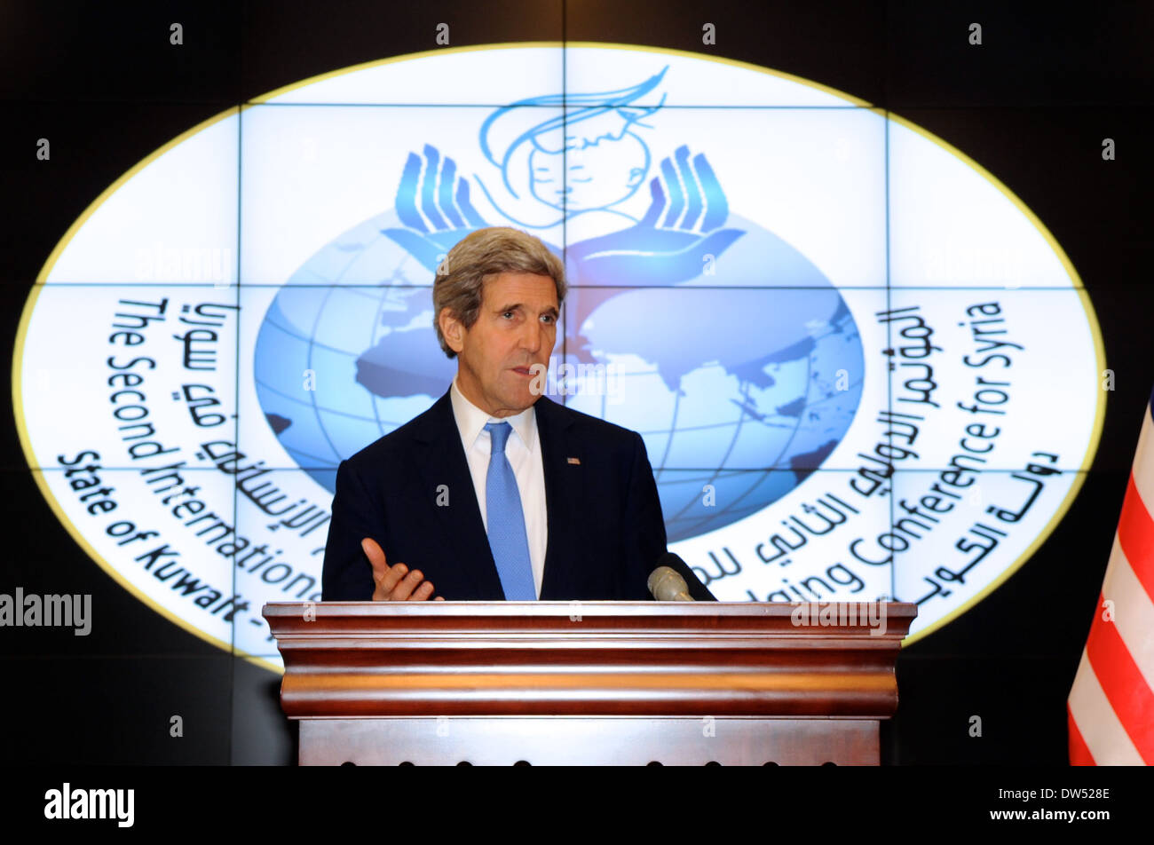 Segretario Kerry discute aiuto siriano Situazione alla fine della conferenza dei donatori Foto Stock