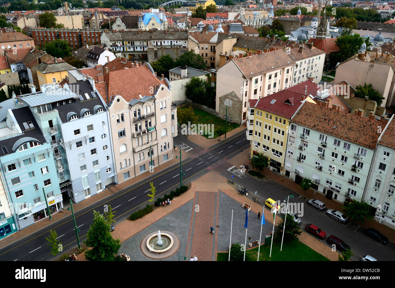 Vista dalla cima della torre di acqua su St Stephan square Szeged Ungheria Provincia di Csongrád Foto Stock